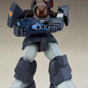 Action pose of the Soltic HT128 Big Foot model kit holding its signature linear gun weapon.
