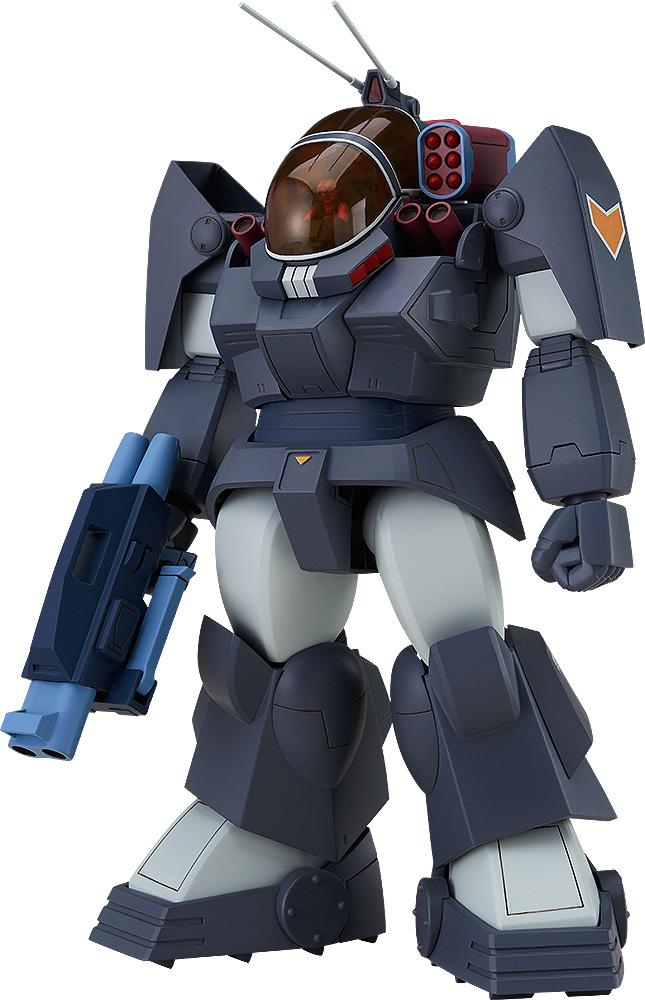 Front view of the Soltic HT128 Big Foot 1/72 scale model kit from Fang of the Sun Dougram featuring a blue and grey finish.
