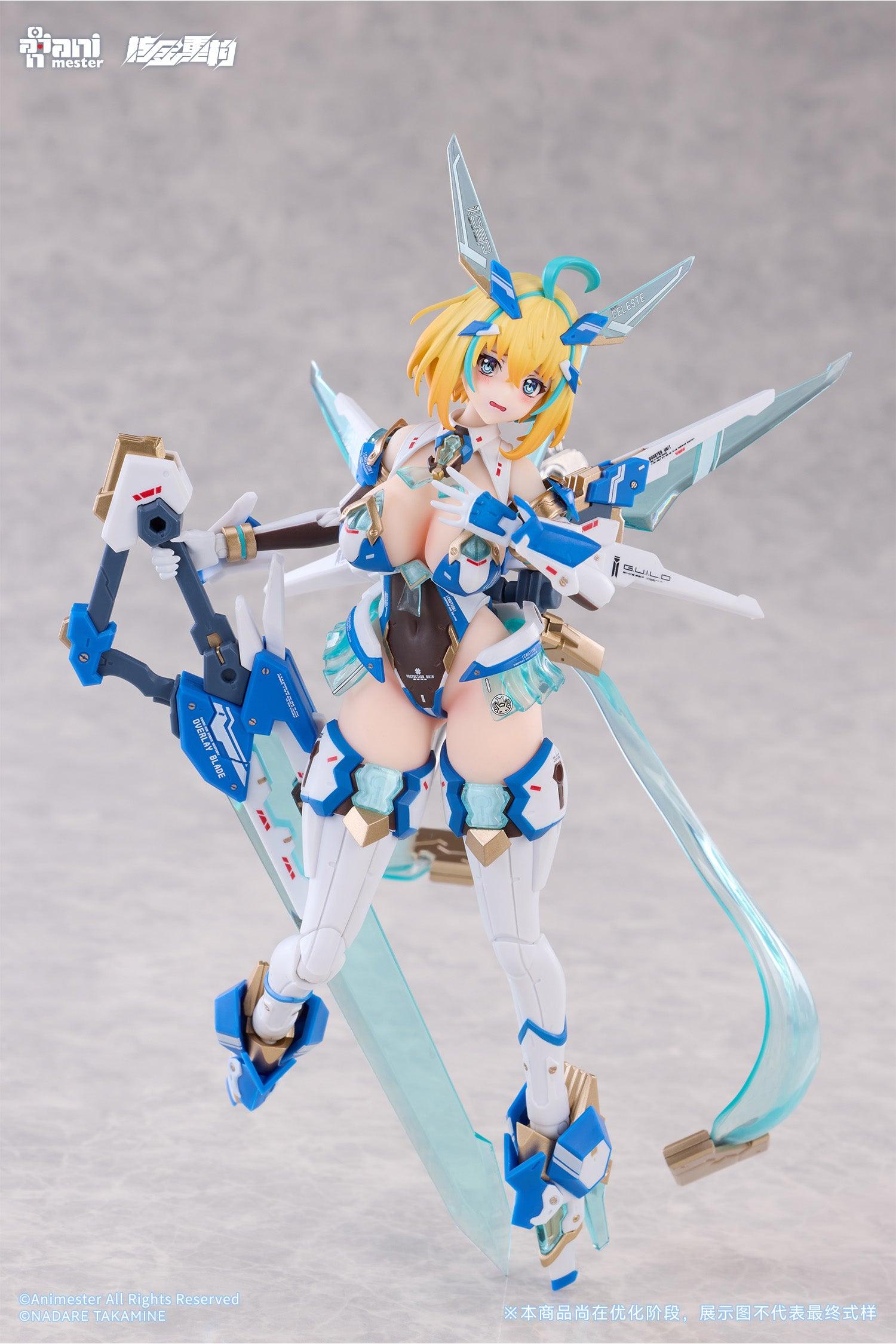 Ground combat stance of Sophia F. Shirring figure holding Overplay Blade with flight wings displayed.