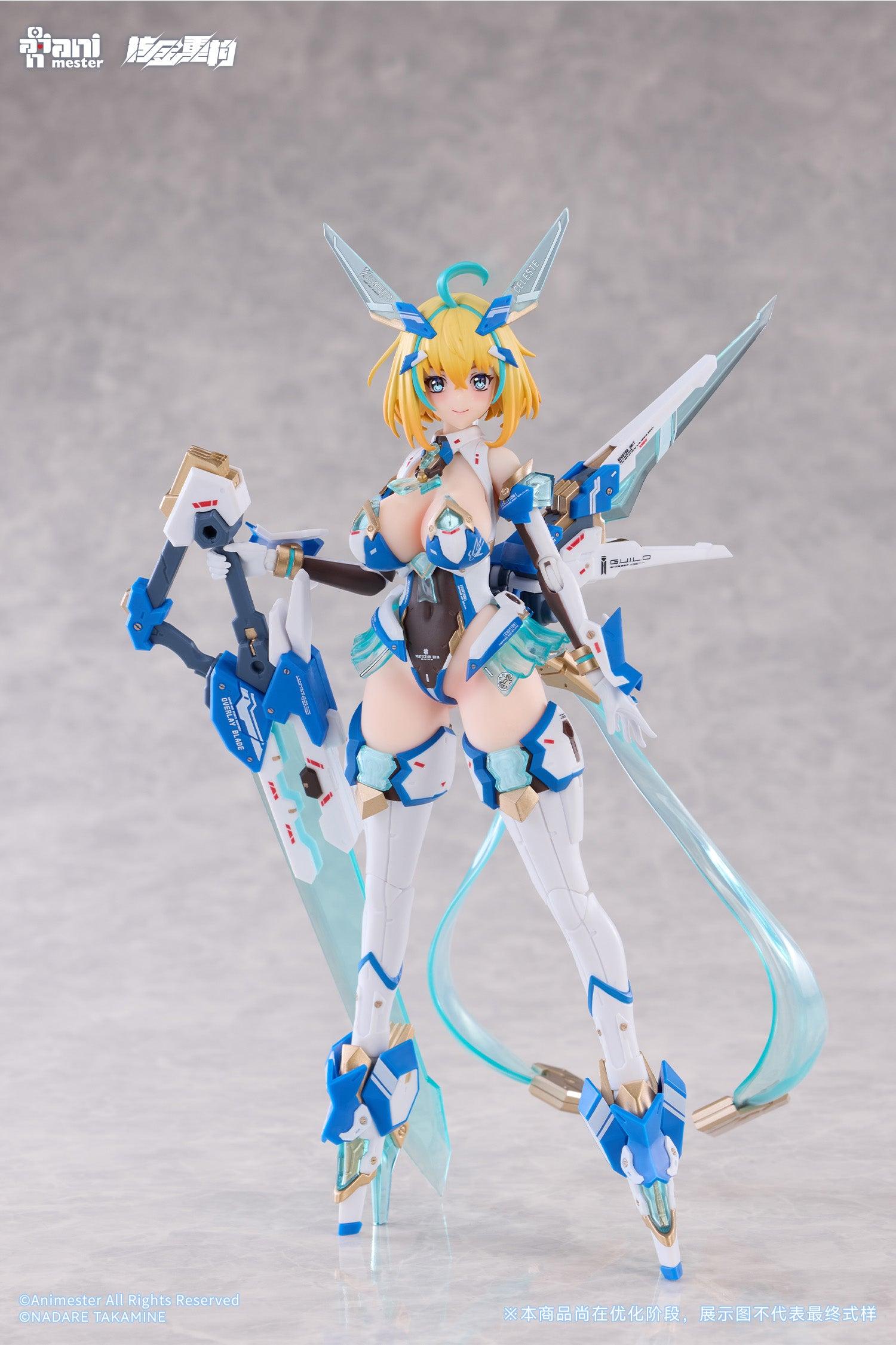 Front standing pose of Sophia F. Shirring figure equipped with flight backpack unit and Overplay Blade weapon.