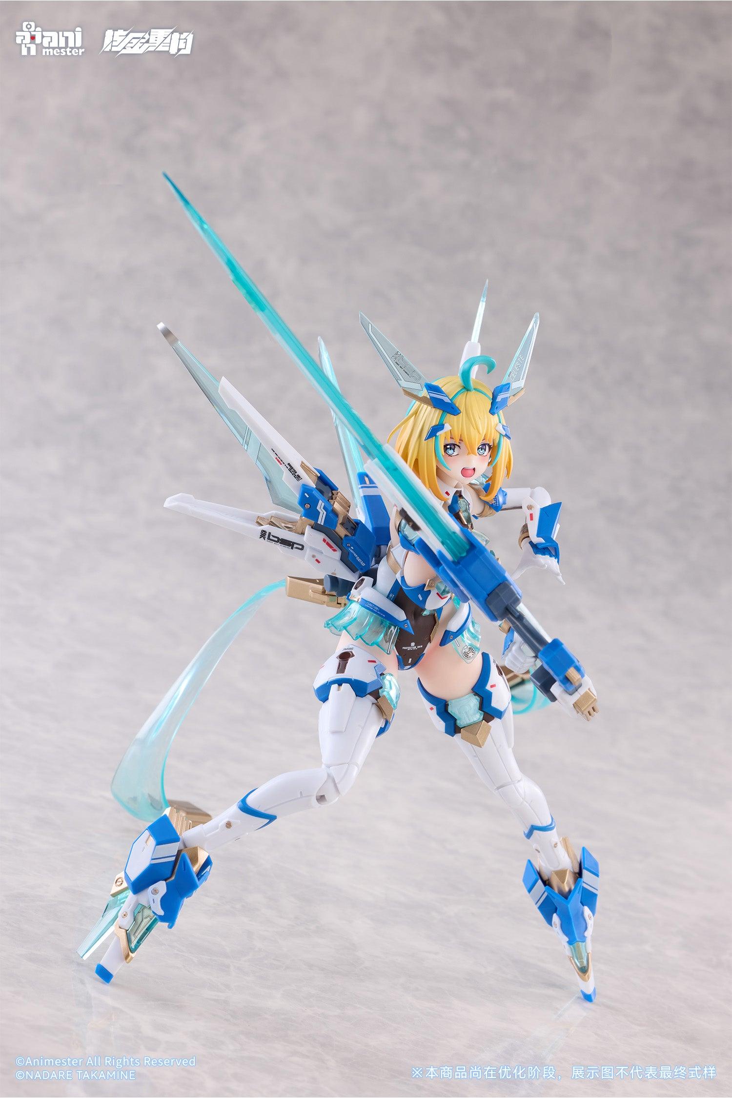Dynamic action pose of Sophia F. Shirring swinging the translucent Overplay Blade with open mouth expression.