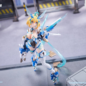 Angled action pose of Sophia F. Shirring figure wielding Photon Handgun with flight unit wings.