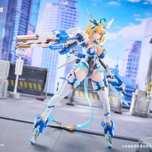 Sophia F. Shirring figure aiming long rifle weapon with attached extension barrel attachment.