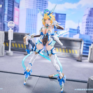 Playful standing pose of Sophia F. Shirring action figure making a peace sign in city backdrop.