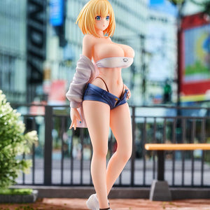 The Sophia F. Shirring figure posed in a blurred outdoor city street background for lifestyle showcase.