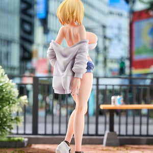 Three-quarter rear view of the Sophia F. Shirring figure showing the pose and outfit in natural lighting.