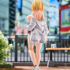 Back view of the Sophia F. Shirring scale figure captured in an outdoor city park setting.
