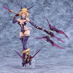 Sophia F. Shirring posing with the Variable Photon Size scythe configured into Huge Size Mode, showcasing the purple energy blade details.