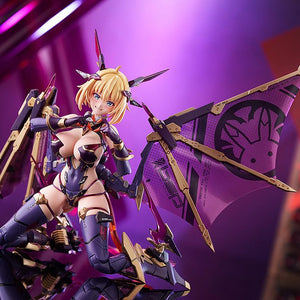 Low-angle shot focusing on the Sophia figureÕs back with the intricate flight unit and mechanical wings partially deployed against a purple lit background.