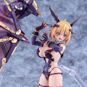 Close-up of Sophia F. Shirring with the blushing face plate, showing the proximity and detail of the mechanical Flight Unit shoulder drones.