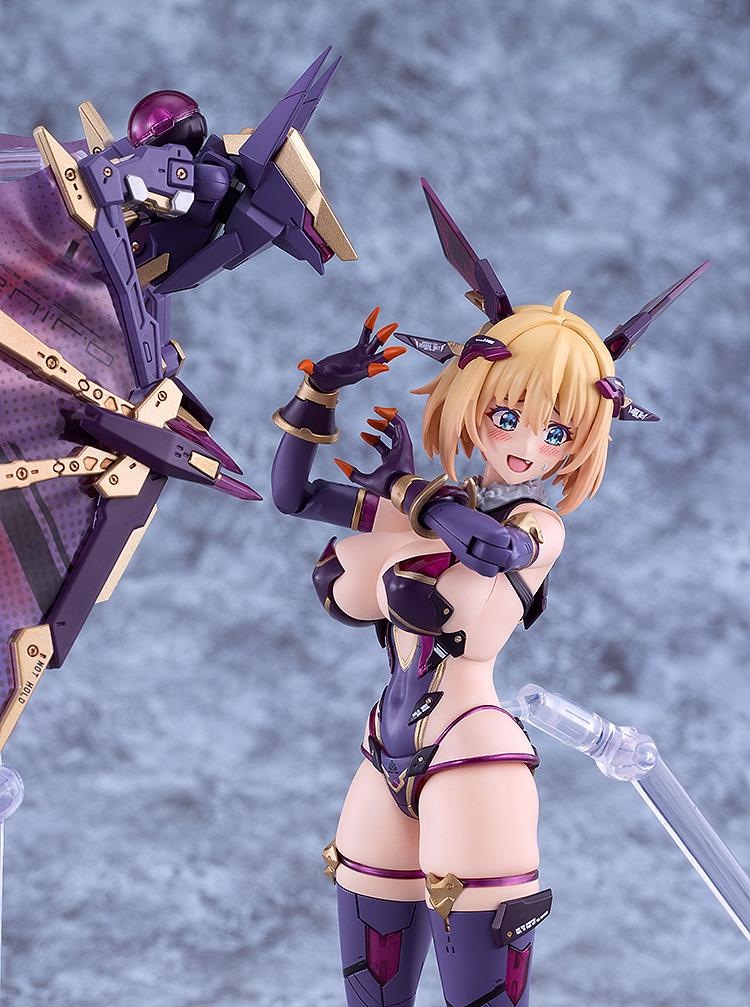 Close-up of Sophia F. Shirring with the blushing face plate, showing the proximity and detail of the mechanical Flight Unit shoulder drones.