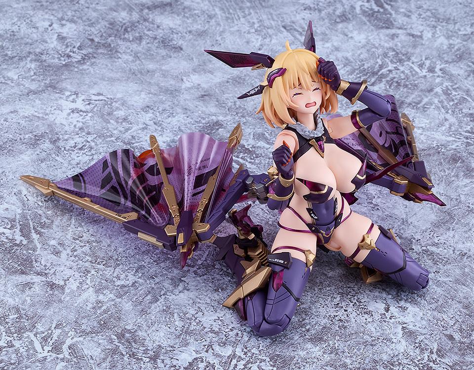 Narrative pose of Sophia F. Shirring using the crying face plate with the Flight Unit drones collapsed at her sides.