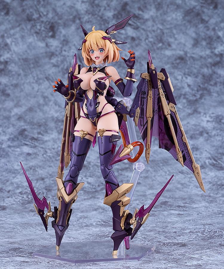 Studio shot of the figure standing in a dynamic 'vampire attack' pose against a grey background, showing the complex leg armor details.