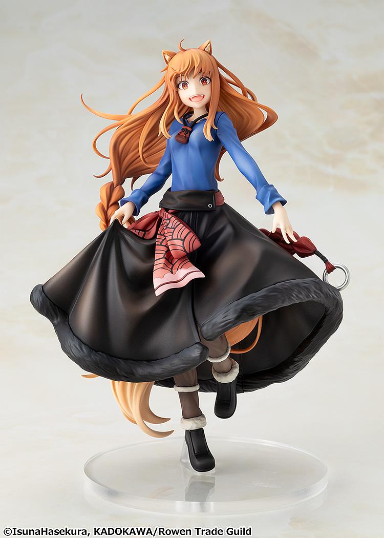Full front studio view of the KD Colle Holo figure standing on a clear circular base with wolf ears and tail exposed.