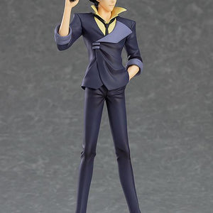 Three-quarter view of the Spike Spiegel 18.5cm collectible figure in a relaxed standing pose with a gun.