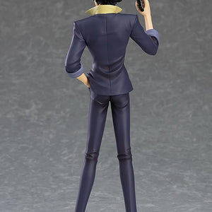 Full back view of the Spike Spiegel POP UP PARADE figure highlighting the slim-fit blue suit design and hair sculpt.