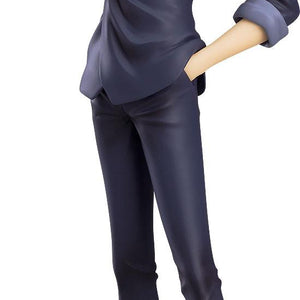 Full-length view of the Spike Spiegel POP UP PARADE figure in his iconic blue suit holding a pistol on a white background.
