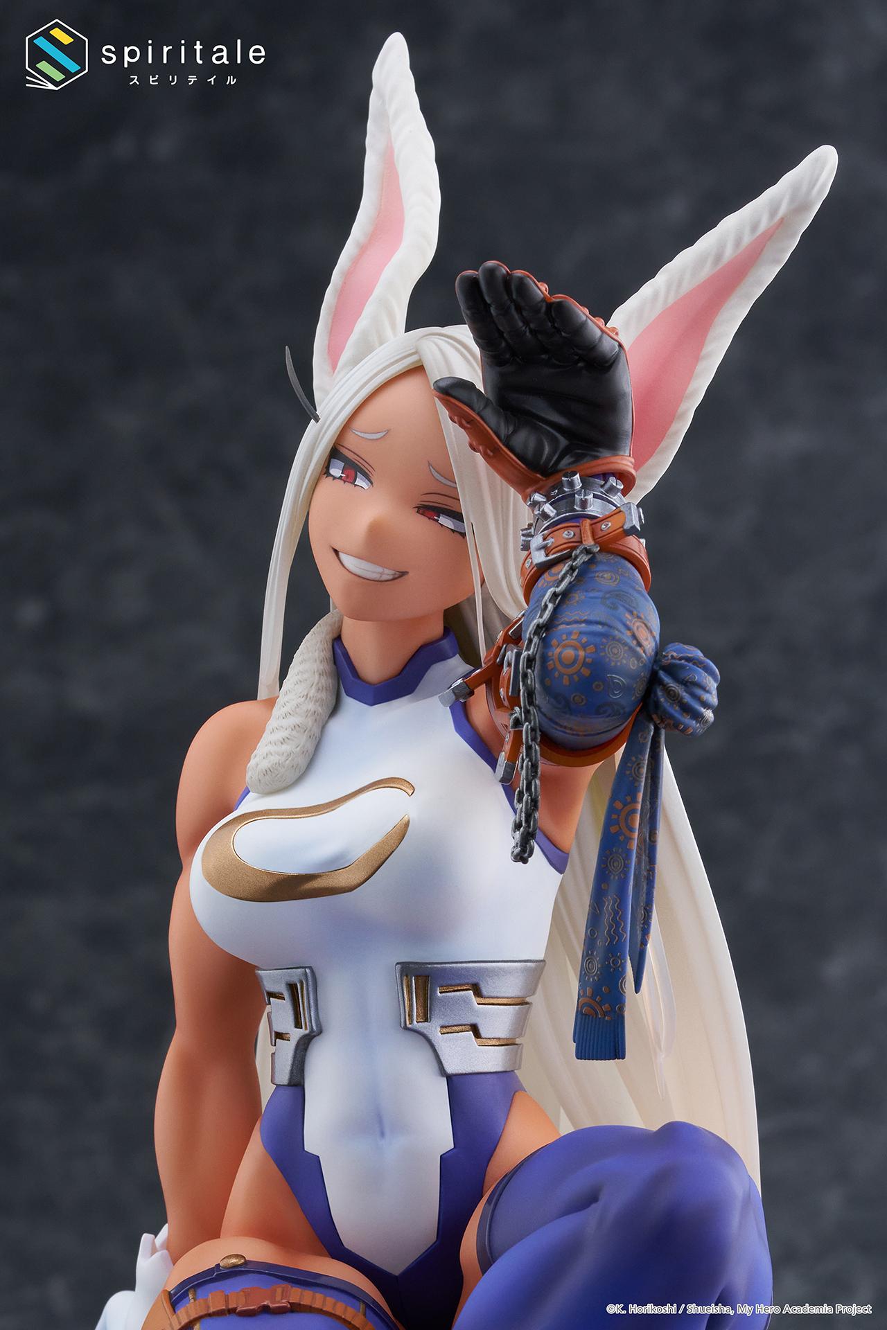 Upper-body view highlighting Mirko's rabbit ear salute pose and textured hero costume.