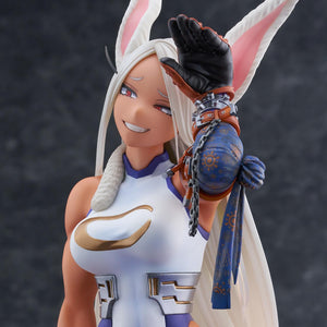 Upper-body view highlighting Mirko's rabbit ear salute pose and textured hero costume.