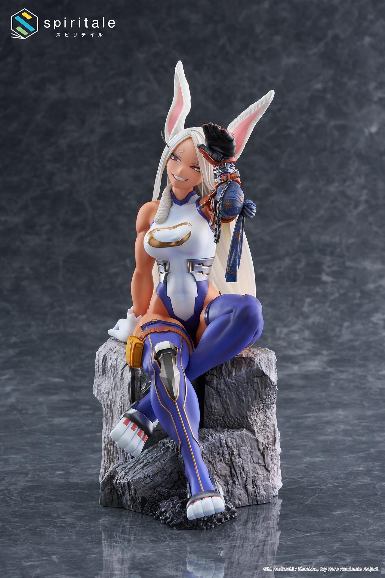 Centered full-body view of the Spiritale Mirko figure showcasing her hero suit, armor, and white rabbit ears.