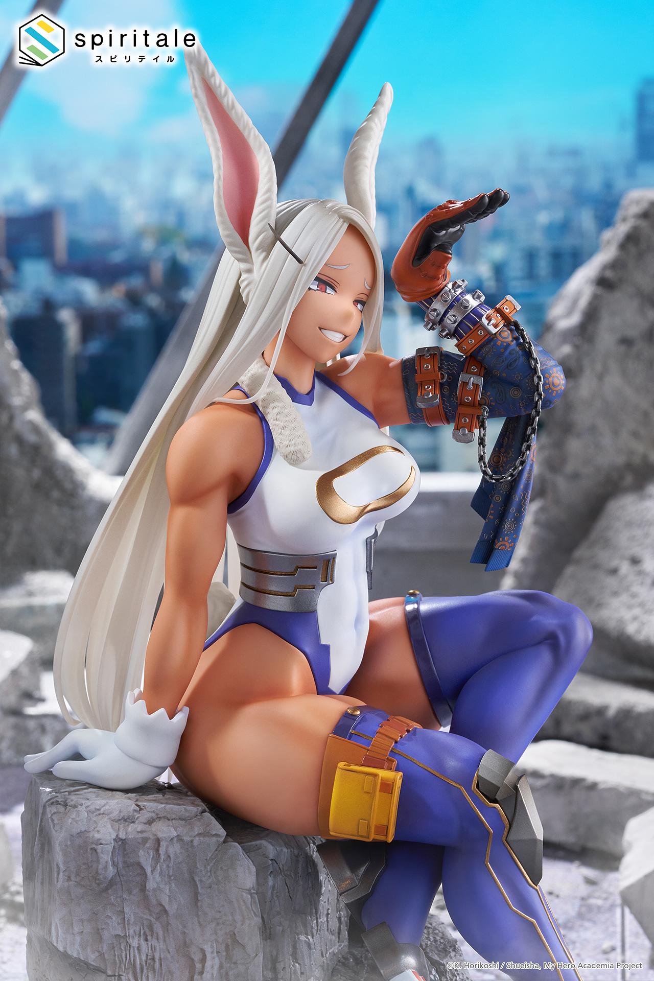Medium promotional shot of Mirko in her hero outfit against a cityscape diorama.