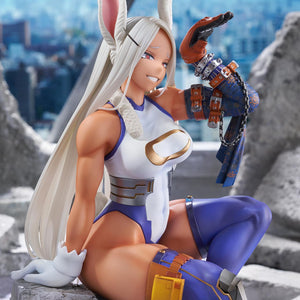 Medium promotional shot of Mirko in her hero outfit against a cityscape diorama.