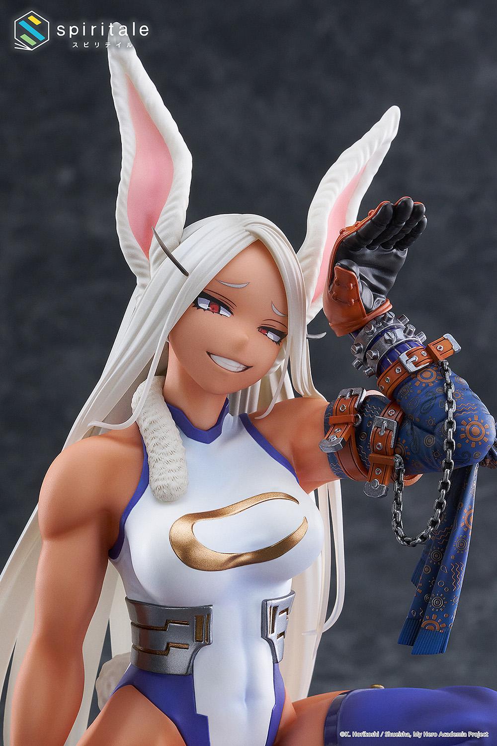 Close-up of Mirko's upper body, confident smile, crescent moon suit insignia, and spiked gauntlet.