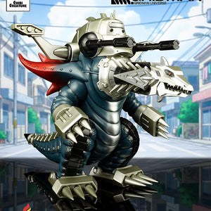 Chibi Creature Mecha Ghoulghilas figure displayed against a stylized anime city background from the SSSS.Gridman series.