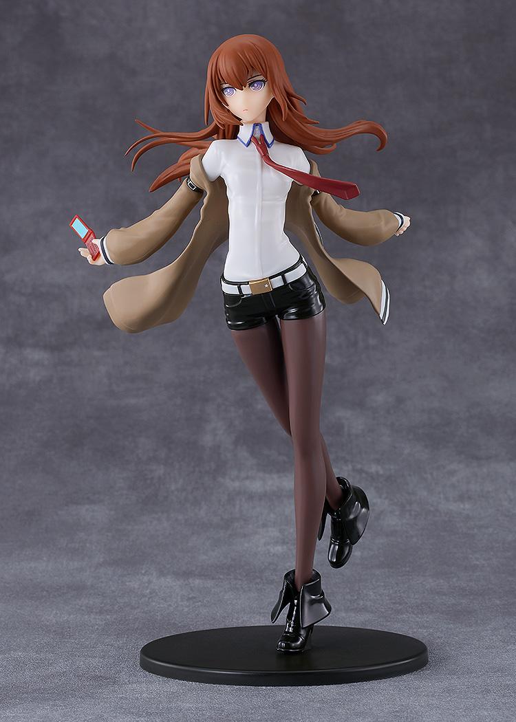 Full-body front view of the assembled Kurisu Makise Reincarnation plastic model kit wearing her iconic school uniform.