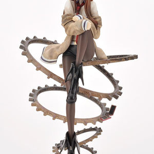 Full body front shot of Kurisu Makise 1/8 scale figure resting atop intertwined time travel gears on clear base
