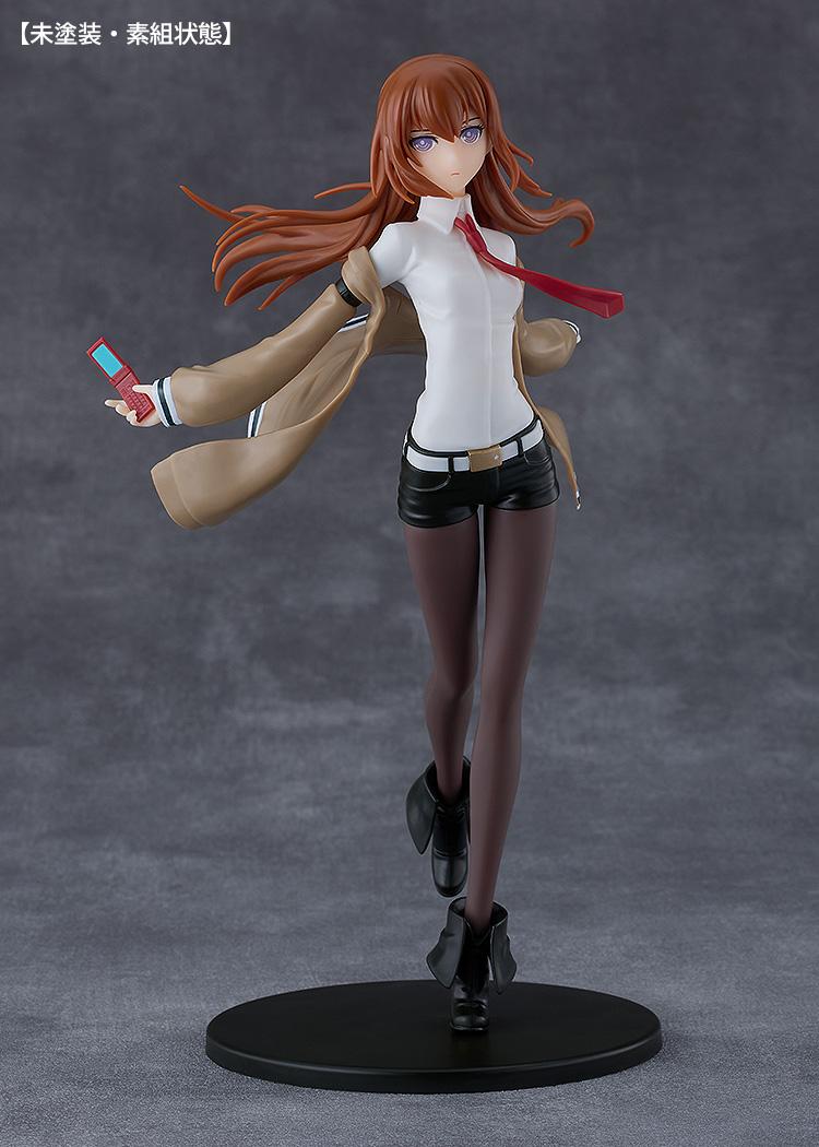Front view of the out-of-the-box unpainted snap-fit build for the Kurisu Makise plastic model kit.