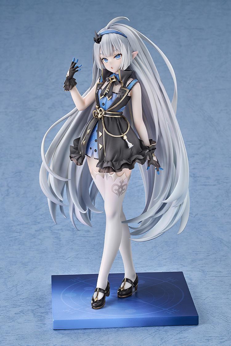 Three-quarter angle view of the Tyrant 1/7 scale figure from Stella Sora highlighting long flowing silver hair and detailed costume accents.