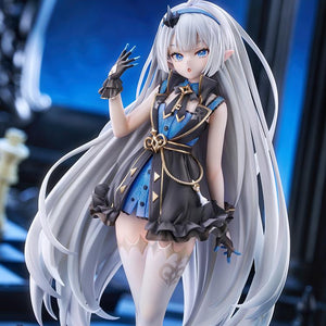 Detailed studio portrait of the Stella Sora Tyrant female figure with dramatic blue lighting and chess motif background.