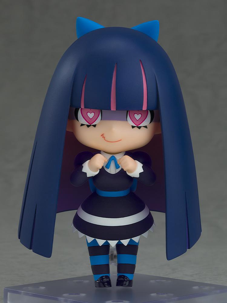 Nendoroid Stocking collectible figure showcasing the smitten face plate with pink heart eyes and a smirk while making a heart hand gesture.