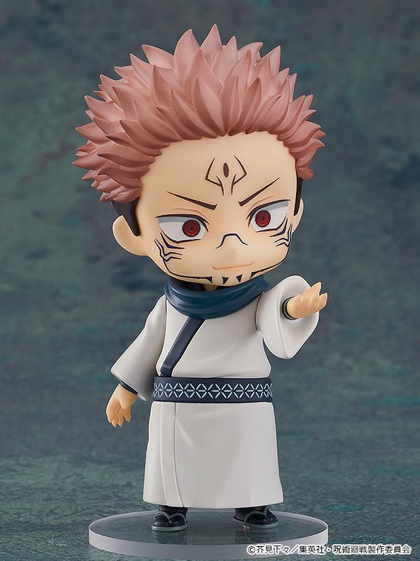 Sukuna Nendoroid action figure displaying his arrogant sneering face plate with his left hand extended forward.