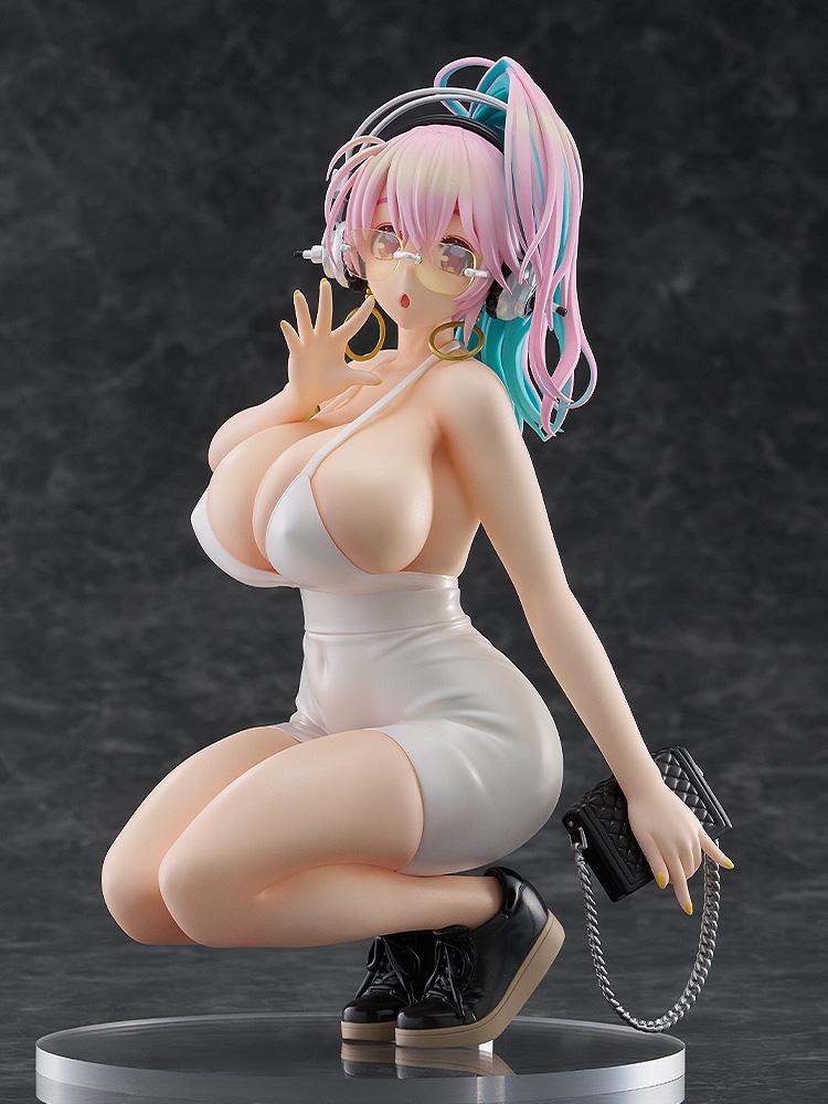 Full frontal view of the Super Sonico Pop Up Parade L figure against a plain studio background.