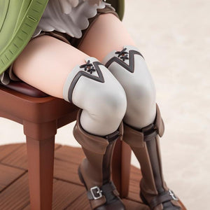 Lower-body detail shot of Sylphiette Greyrat's thigh-high socks, buckles, and laced leather boots.