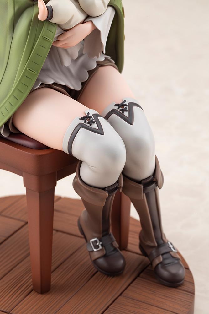 Lower-body detail shot of Sylphiette Greyrat's thigh-high socks, buckles, and laced leather boots.
