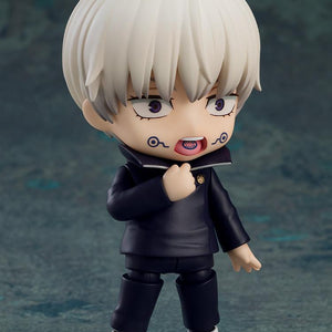 Toge Inumaki Nendoroid with an open neck warmer collar and combat face plate showing his cursed speech markings.