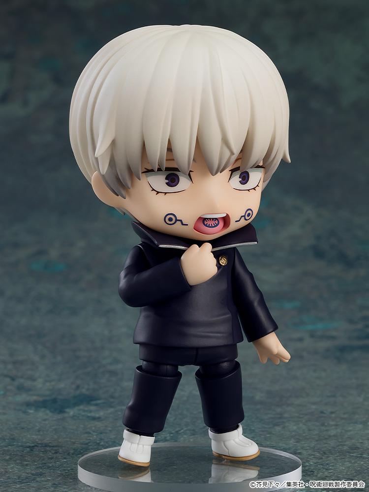 Toge Inumaki Nendoroid with an open neck warmer collar and combat face plate showing his cursed speech markings.
