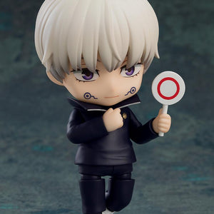 Toge Inumaki Nendoroid with open collar holding the circular O sign optional part.