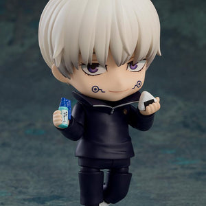 Smiling Toge Inumaki Nendoroid holding throat medicine and an onigiri rice ball accessory.