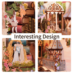 A four-panel collage of close-up scenes: fairy figures from A Midsummer Night's Dream, a Romeo and Juliet kiss, and a watchman from Hamlet.