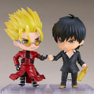 Trigun Maximum Nicholas D. Wolfwood Nendoroid figure toasting drink glasses alongside the Vash the Stampede Nendoroid figure.