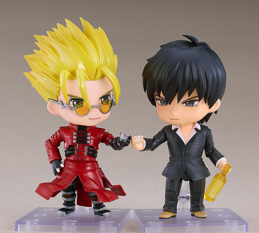 Trigun Maximum Nicholas D. Wolfwood Nendoroid figure toasting drink glasses alongside the Vash the Stampede Nendoroid figure.