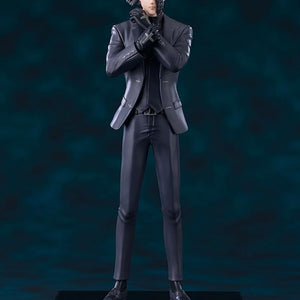 Full length front view of the Kotobukiya Trigun Stampede Livio the Double Fang Oshi Works figure wearing a dark suit