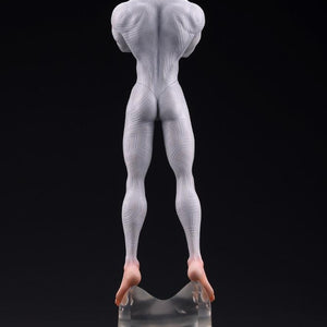 Rear view of Kotobukiya Millions Knives Oshi Works figure displaying detailed back muscle sculpt and textured white suit