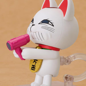 Side view of Turbo Granny Manekineko Nendoroid using the hair dryer accessory with a strong wind face plate.