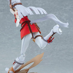 Rear view of the Gold Ship figma highlighting the detailed racing outfit, tail, and long silver hair.
