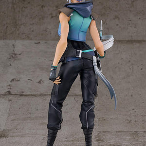 Rear full body view of Pop Up Parade SP Jett figure showing white hair bun, hood, and waist belt outfit details
